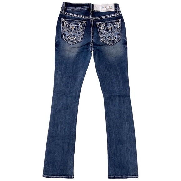 Grace in LA Women's Western Steer Cow Head Distressed Bootcut Stretch Jeans - Picture 7 of 7